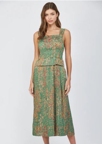 Pleating Detail Wide Shoulder Strap Midi Dress