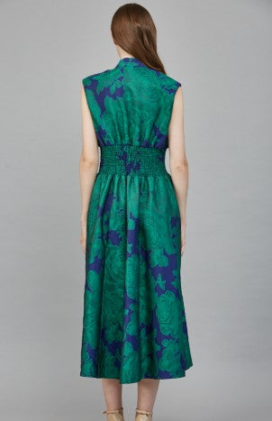 Floral Jacquard Fabric Midi Dress