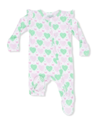 Heart Argyle - 2 Way Ruffle Sleeve Zipper Footie