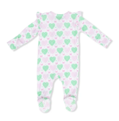 Heart Argyle - 2 Way Ruffle Sleeve Zipper Footie