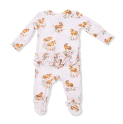 Pink Ponies - 2 Way Ruffle Back Zipper Footie
