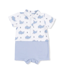 Bubbly Sailor Whales Blue - Short Playsuit