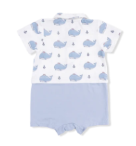 Bubbly Sailor Whales Blue - Short Playsuit