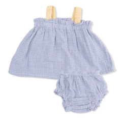 Micro Gingham Blue Blizzard - Top With Bows And Ruffle Leg Bloomer