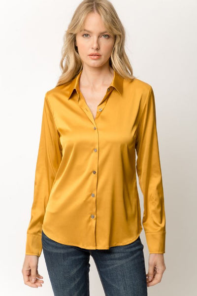 GOLD SATIN BUTTON DOWN SHIRT