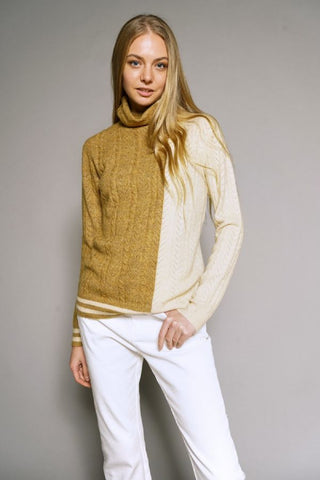 HIGH NECK COLOR BLOCK SWEATER