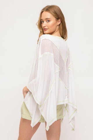 Boatneck mesh inset poncho top