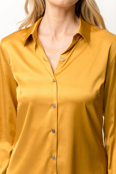 GOLD SATIN BUTTON DOWN SHIRT