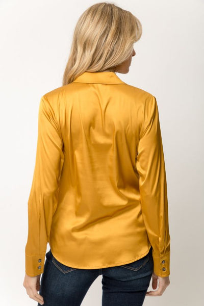 GOLD SATIN BUTTON DOWN SHIRT