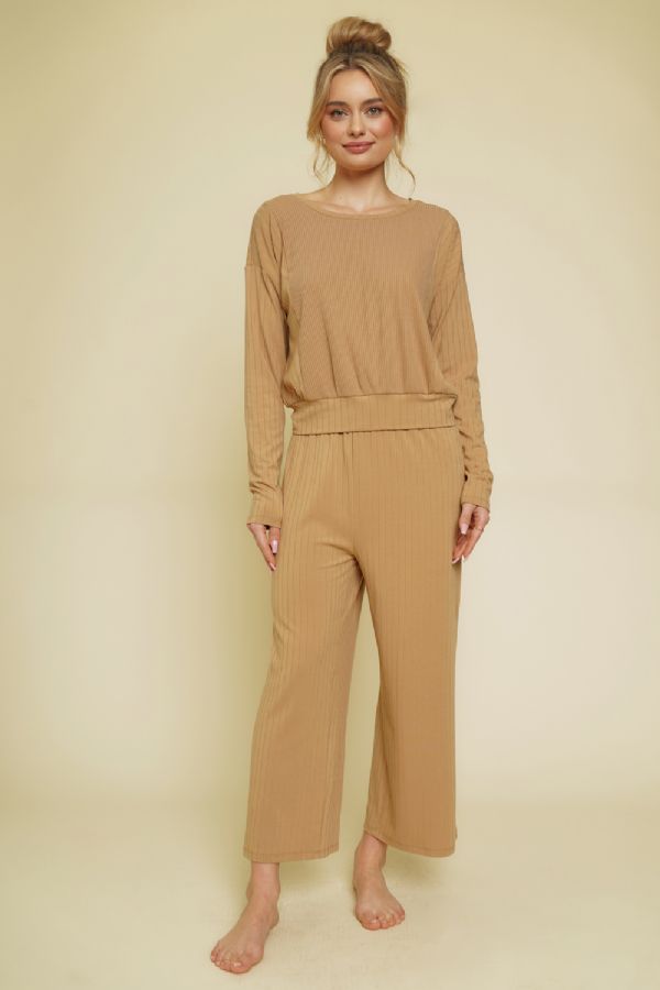 Wide Ribbed Straight Capri pants