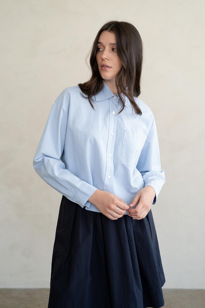 Boxed Crop Cotton Button Shirt