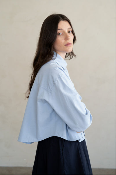 Boxed Crop Cotton Button Shirt