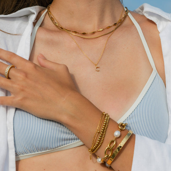 Waterproof Dainty Gold Double Beaded Bracelet Set