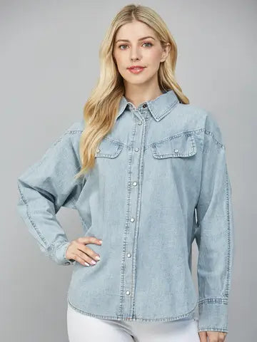 Front Pocket Detail Denim Shirt