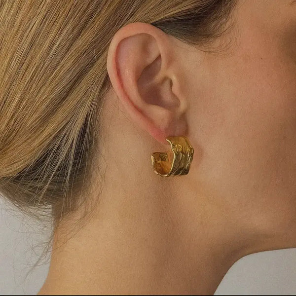 Gina 18K Gold Plated Hammered Hoop Earrings