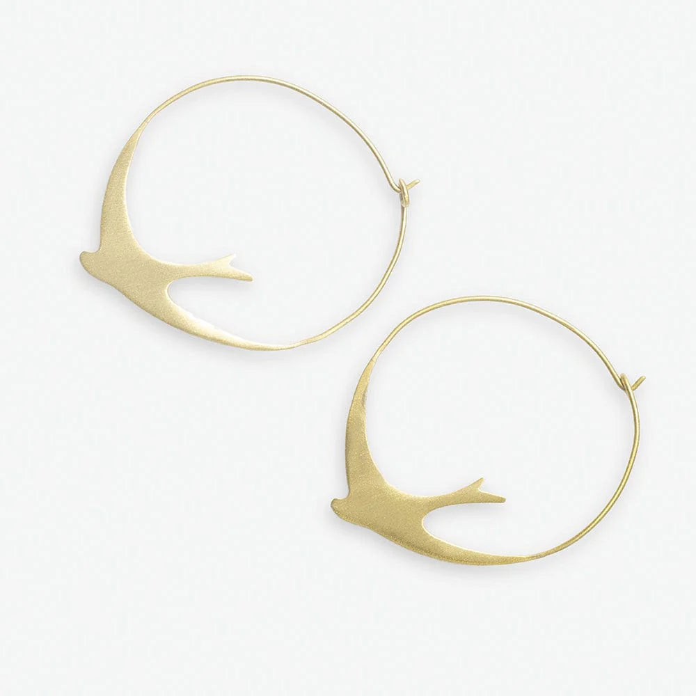 Amelia Circle Bird Hoop Earrings Brass