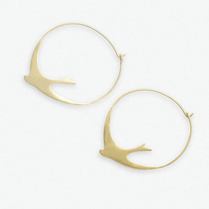 Amelia Circle Bird Hoop Earrings Brass