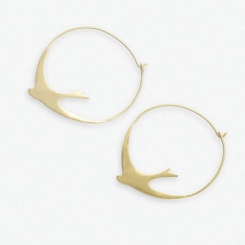 Amelia Circle Bird Hoop Earrings Brass