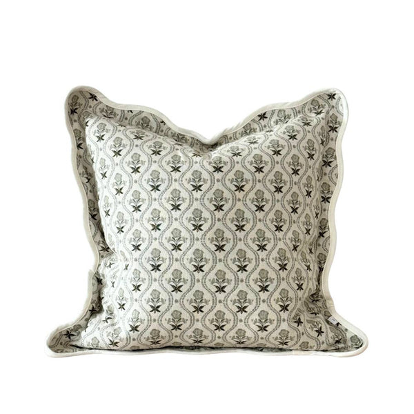 18" Chloe Sage Print Scalloped Edge Cushion