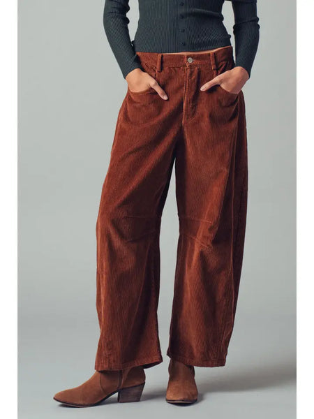 Inseam Stitch Detail Corduroy Barrel Jeans