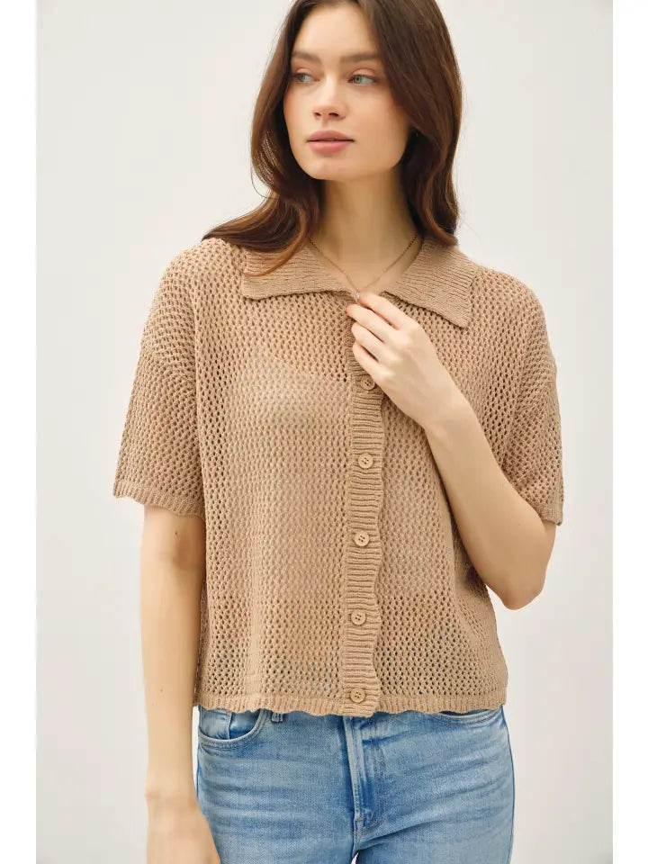 Button Up Sweater with Scalloped Edges