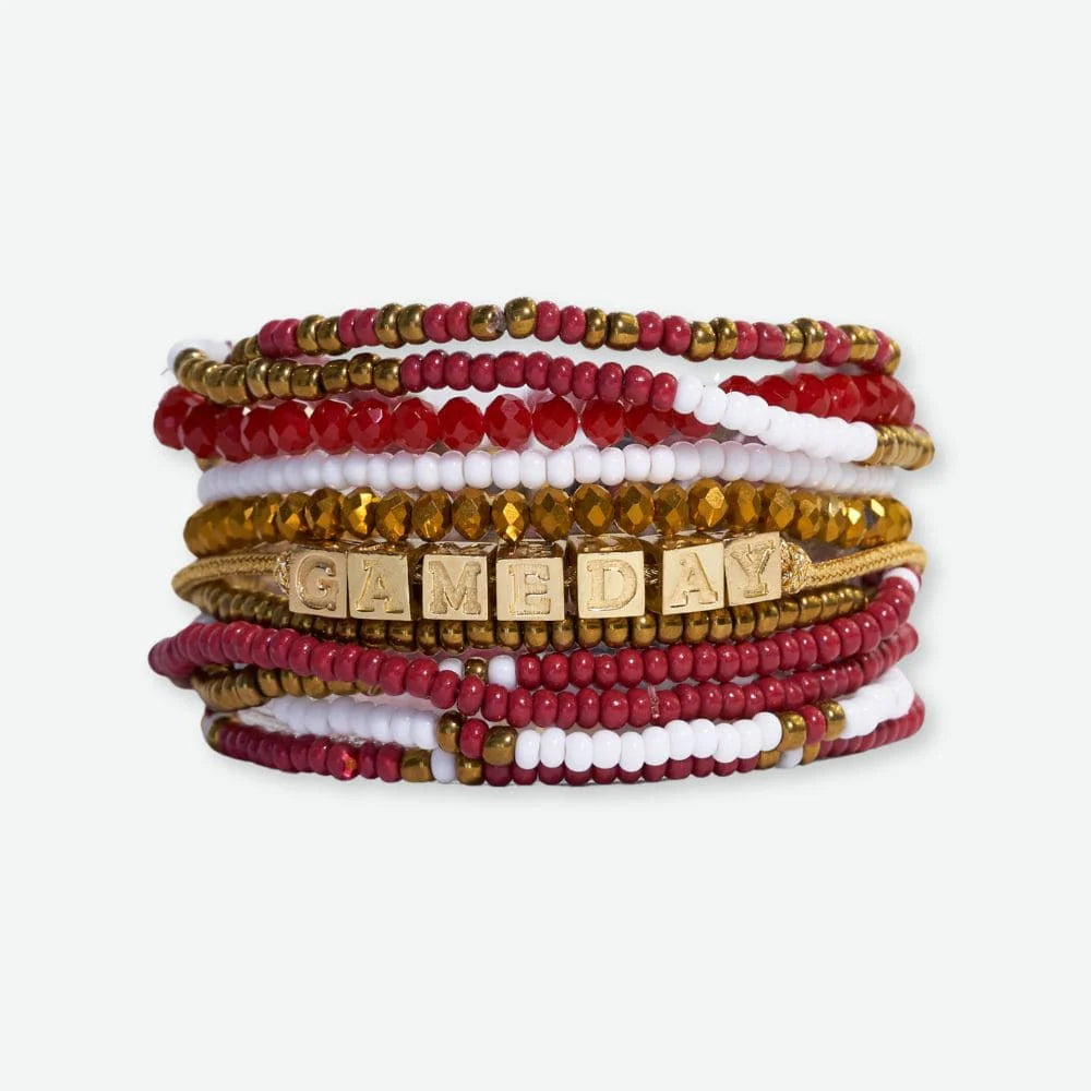 Bracelet Stack Game Day Dark Red + Gold