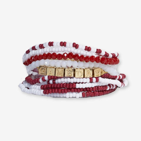 Bracelet Stack Game Day White + Dark Red