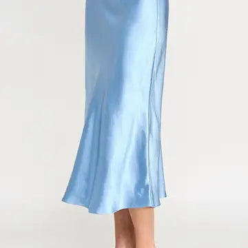 Satin Midi Skirt in Drizzle Blue