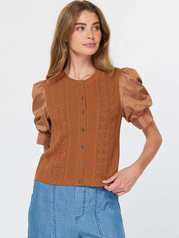 Woven Puff Sleeve Sweater