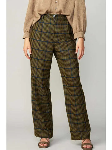 Check Pattern High Waist Wide Pants | Navy-olive