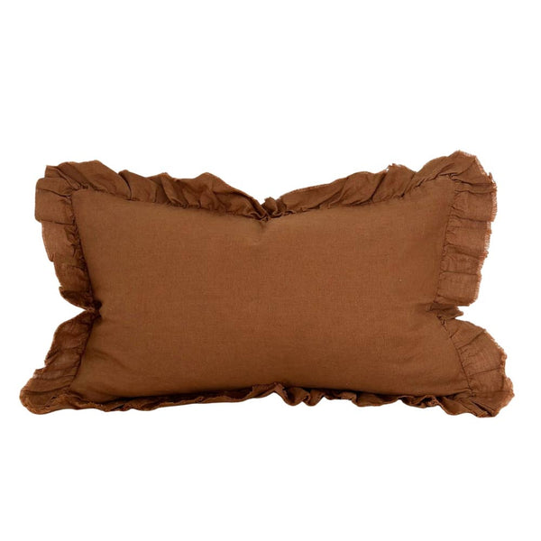 12" x 20" Hallie Ruffled Linen Cushion – Rust