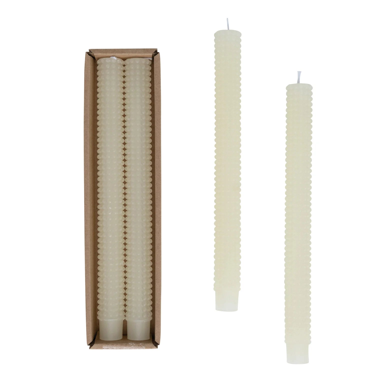 Unscented Hobnail Taper Candles in Box, Set of 2