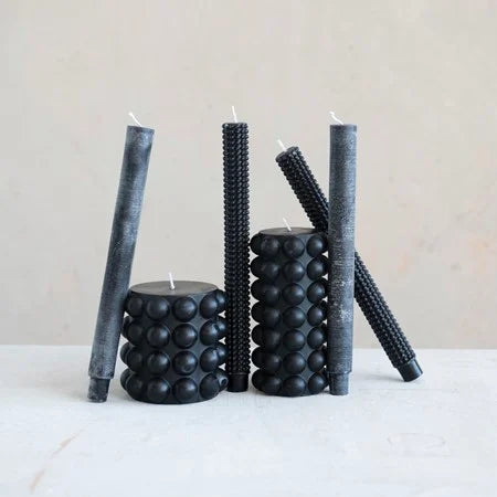 S/2 10" Hobnail Candles Black