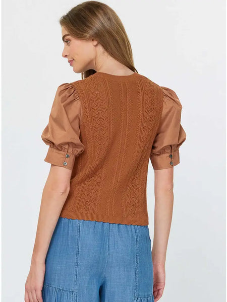 Woven Puff Sleeve Sweater