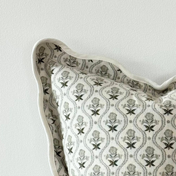 18" Chloe Sage Print Scalloped Edge Cushion