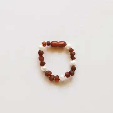 Raw Cognac Amber + Pearl Halo || Anklet or Bracelet