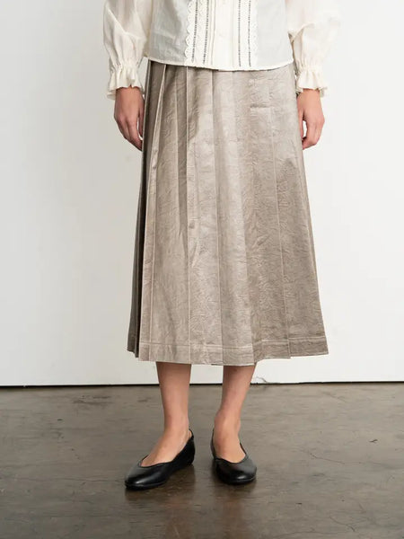 Pleated Faux Leather Midi Skirt