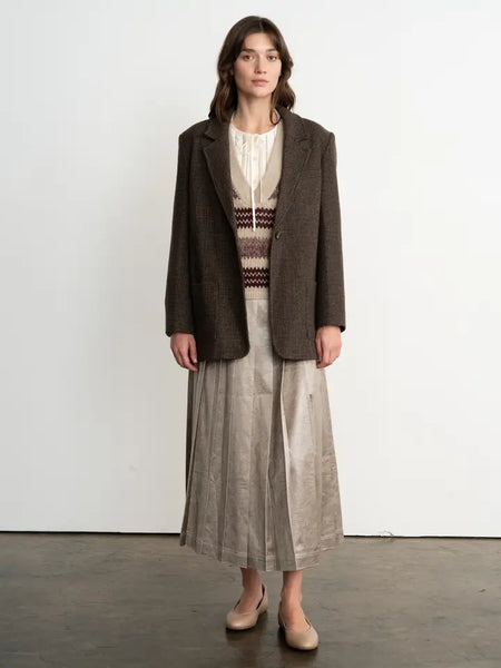 Pleated Faux Leather Midi Skirt