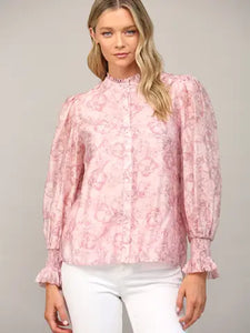 Floral Print Ruffle Neck Blouse