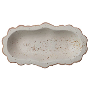 Stoneware Scalloped Platter/Bowl, Cream Color Speckled