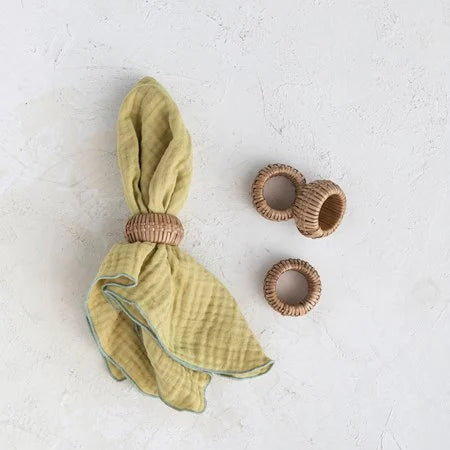 S/4  Rnd Hand-Woven Rattan Napkin Rings, Natural