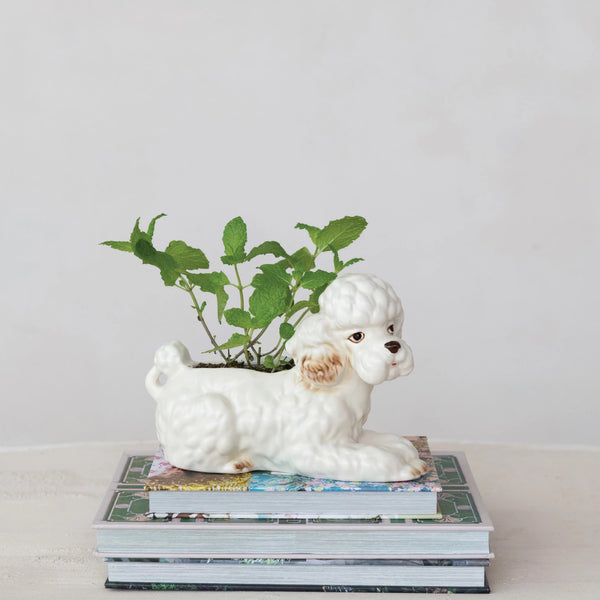 Hand-Painted Stoneware Vintage Reproduction Poodle Shaped Planter