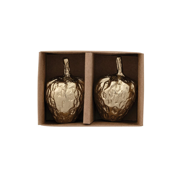 Cast Aluminum Strawberry Shaped Salt & Pepper Shakers