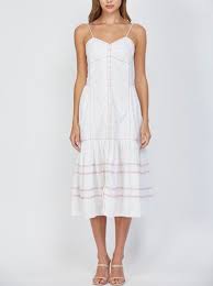 Contrast Top Stitch Detail Linen Dress