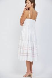 Contrast Top Stitch Detail Linen Dress