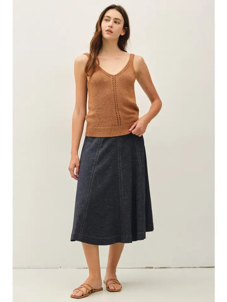 Knee Length Stitch Detail Skirt