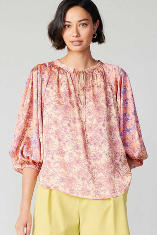 3Q Sleeve Blouse with Self Tie Neck