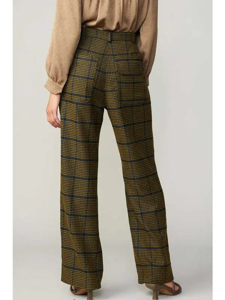 Check Pattern High Waist Wide Pants | Navy-olive