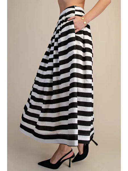 Full Stripe Pleated Midi Skirt
