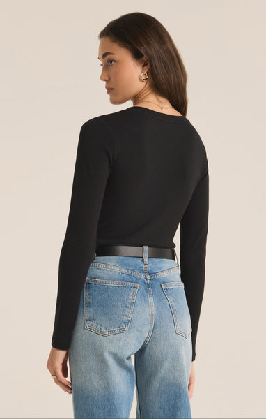 Samara Rib Henley Bodysuit Black